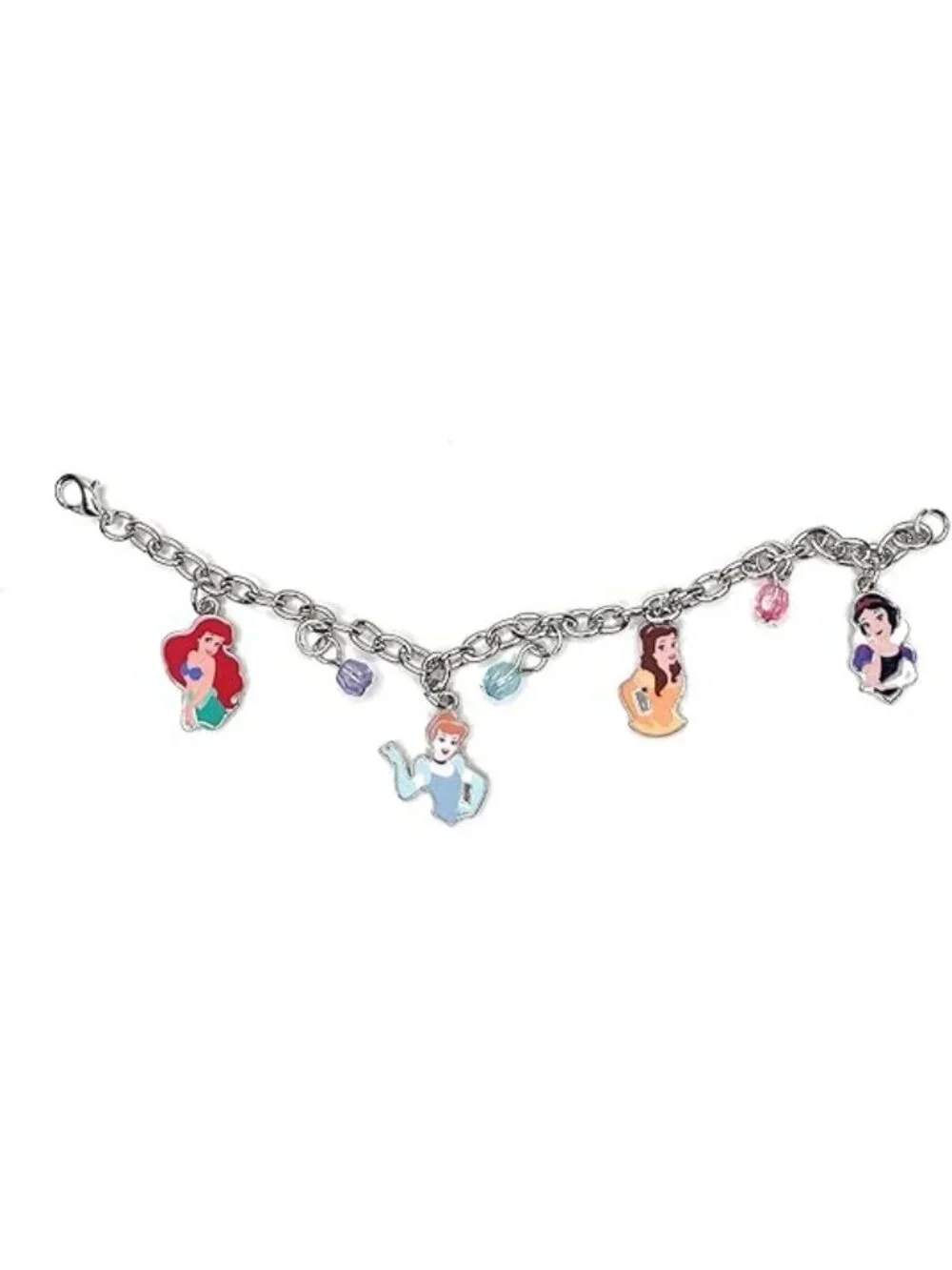 Disney Princess Charm Bracelet With Ariel Cinderella Belle & Snow White Charms -